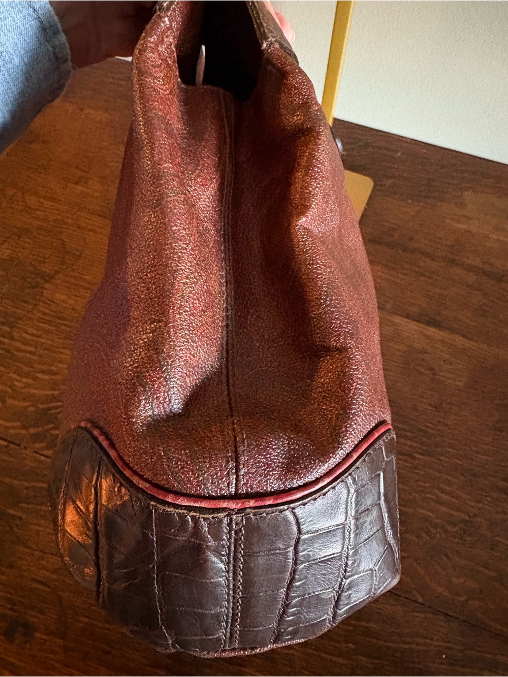 Vintage ETRO Paisley Tote Bag Red Croc Embossed Leather Silver Hardware - Picture 4 of 17